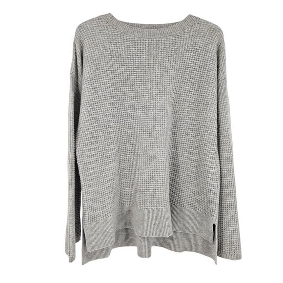 Theory Sweater Gray Cinch Sleeve Cashmere Waffle Knit Crew Neck Pullover Size XS - Picture 1 of 7